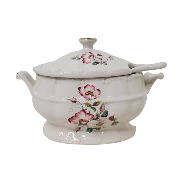 Vintage 1970's House of Webster Wild Briar Rose Soup / Gravy Compote with Ladle - Picture 1 of 3
